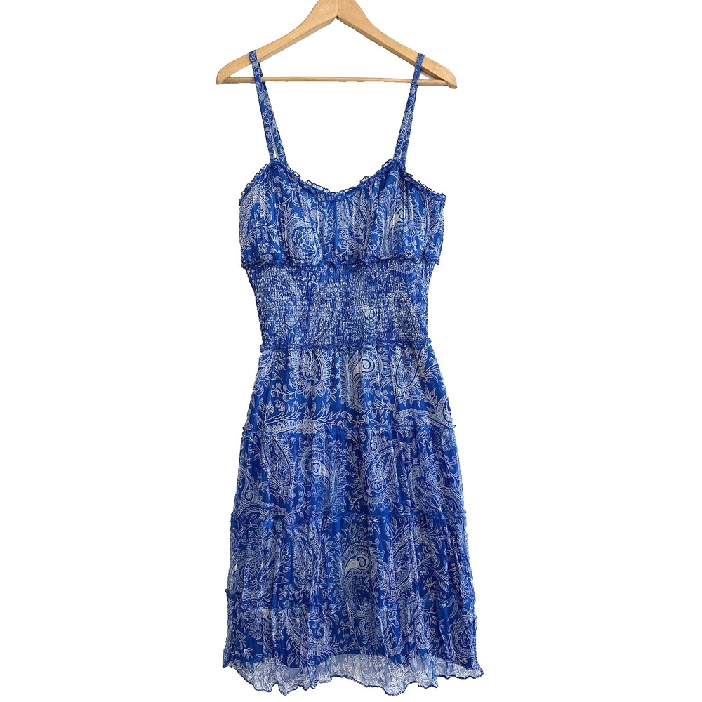 Michelle Antonelli Dress Womens 12 Blue Paisley Adjustable Straps Silk Lined